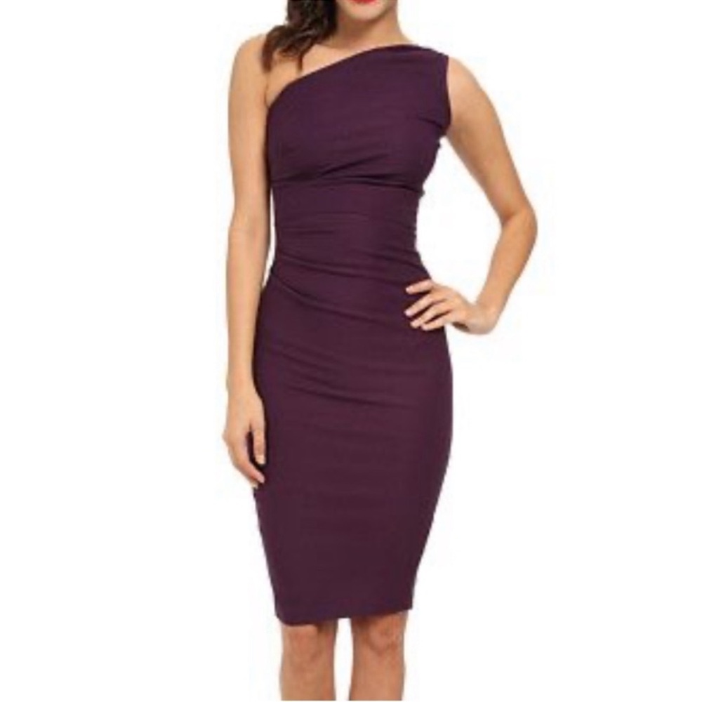 Stop Staring Ava Gathered One-Shoulder Dress, 
Eggplant, Large, NWOT